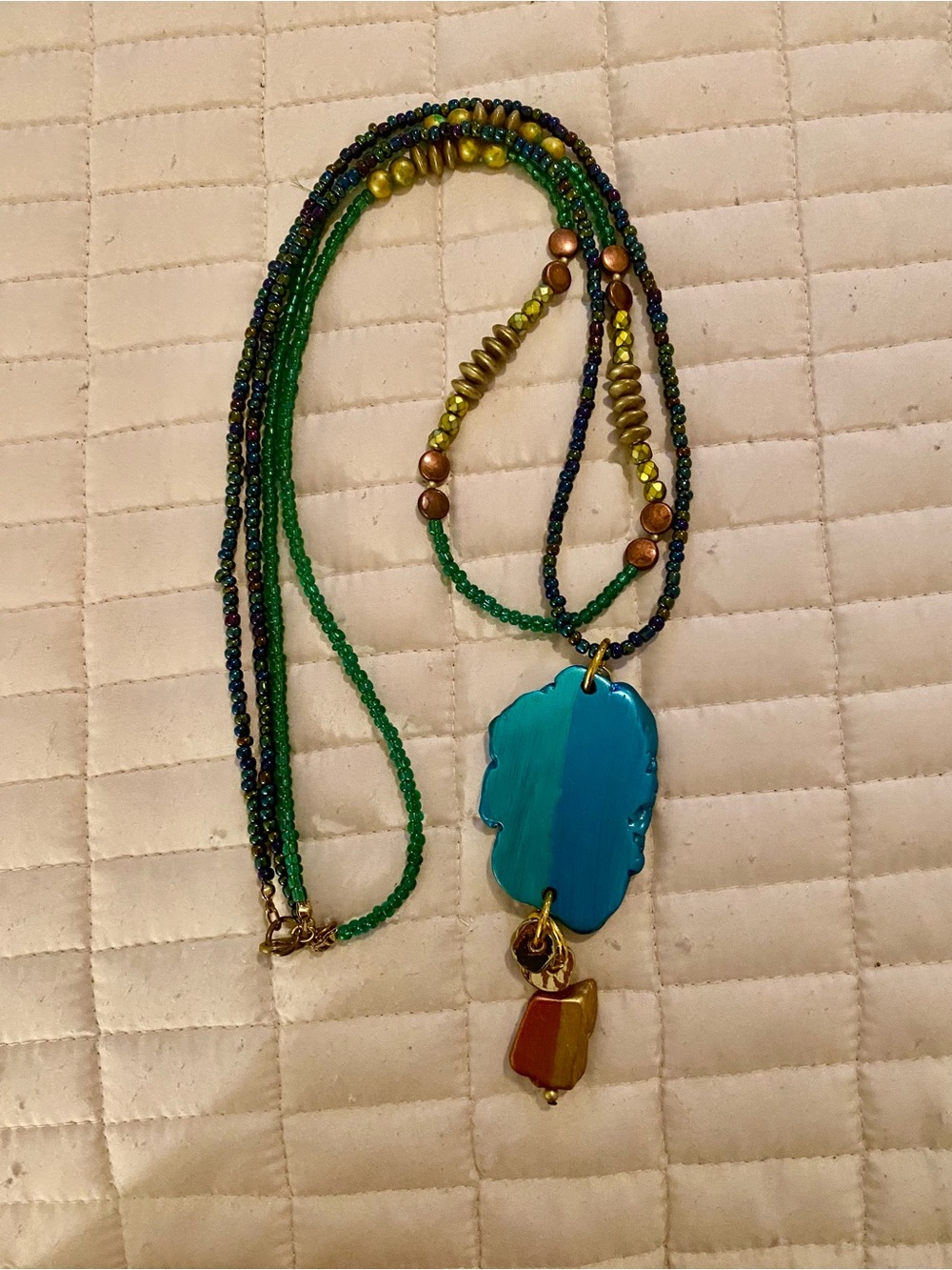 Green and Blue Beaded Pendant Necklace
